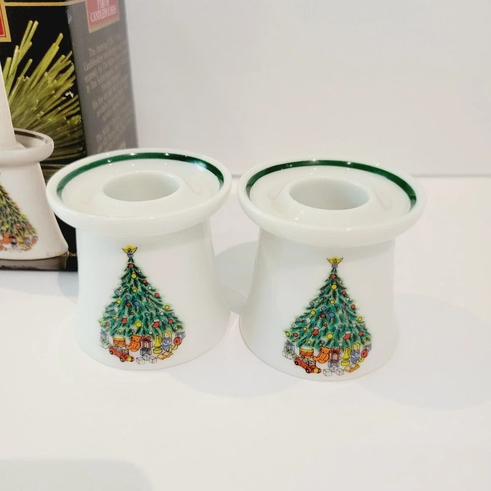 Vintage NOEL Christmas Tree Candle Holders Porcelain Porcelle House Of Salem